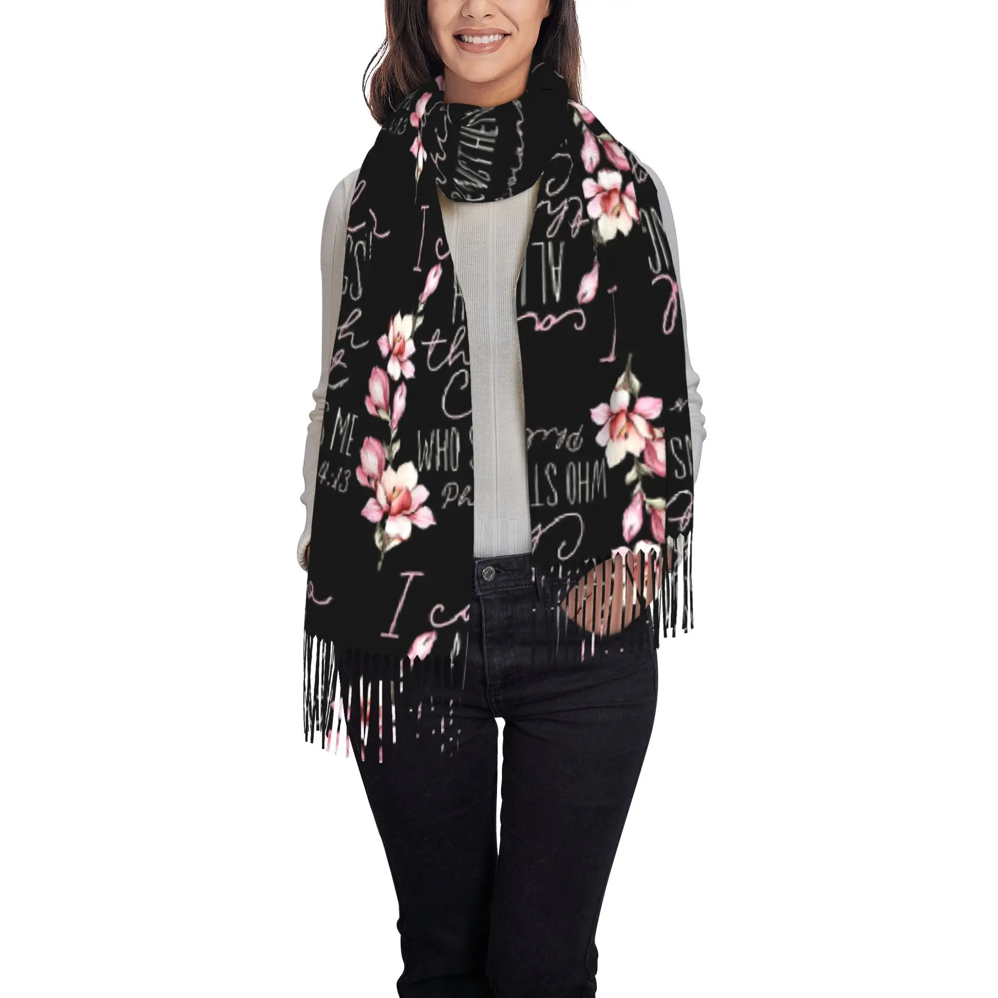 Christian I Am Capable of Achieving Everything with The Help of Christ, Stylish Unisex Scarf with Tassels for Autumn And Winter