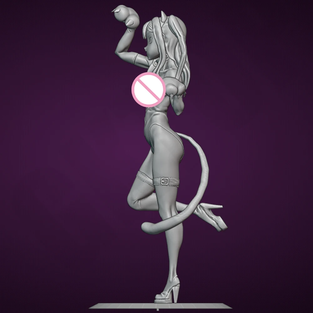 1/24 섹시한 애니메이션 고양이 소녀 수지 입상 장난감 도색되지 않은 GK 인형 조립되지 않은 3D 인쇄 조립 미니어처 감소 동상 장난감