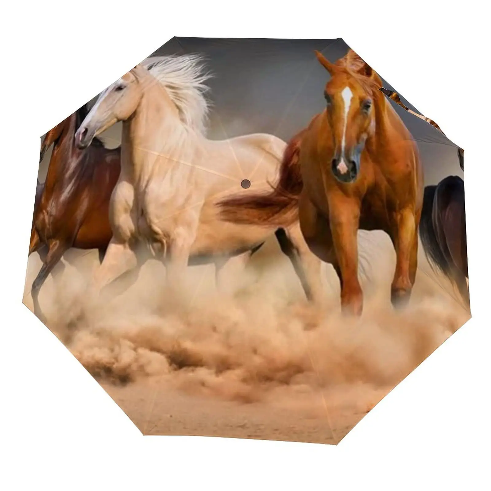 Galloping Horses Rain Sun Umbrellas Farmhouse Horse Animal Lightweight Windproof Folding Travel Umbrella for Adults Teens Men