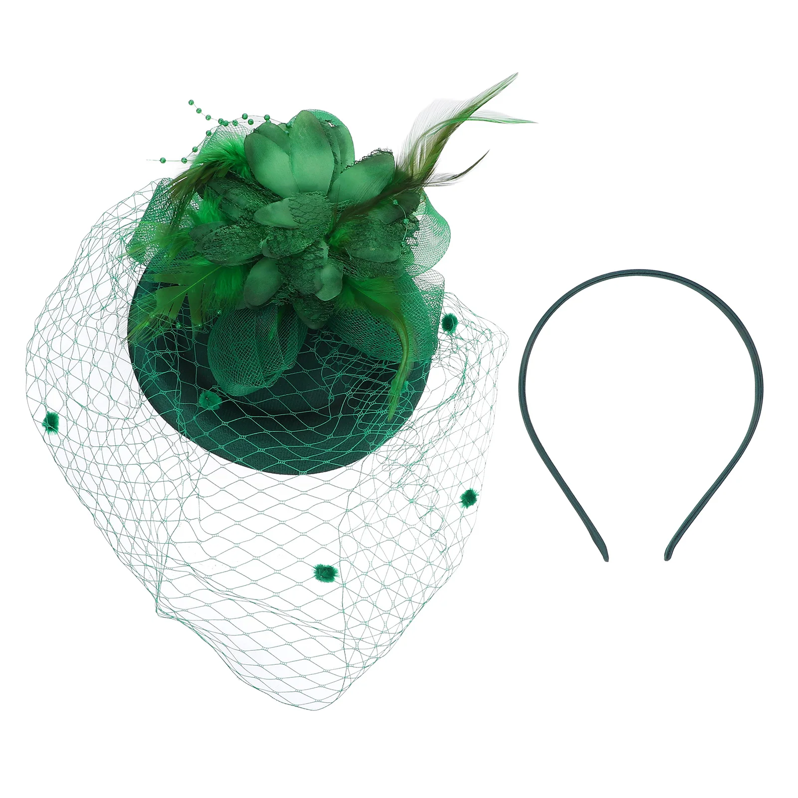 

Headbands Mesh Flower Fascinator Headpiece Gem Bride Headpieces for Wedding Decorative Hair Clip Hairpin Women Dark Green Miss