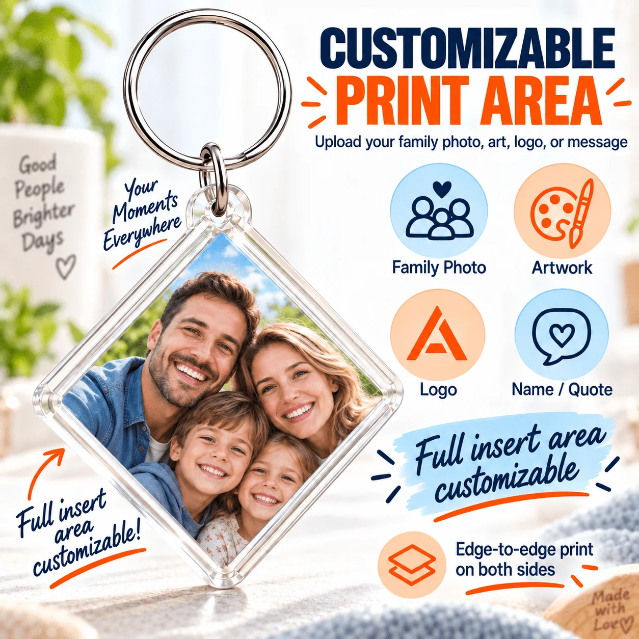 Customized Double-Sided Printed Diamond Plastic Box Keychain