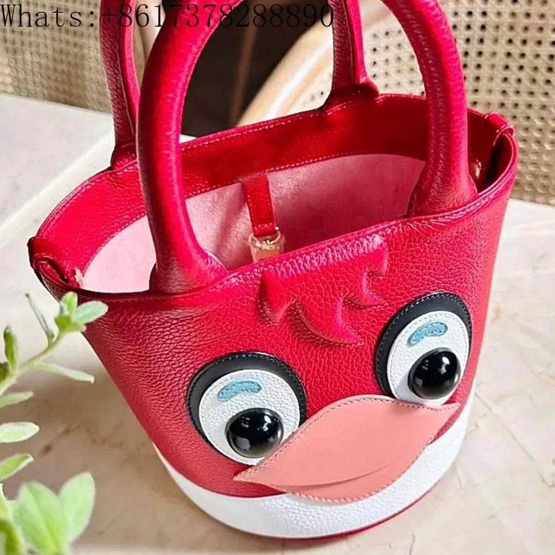 24 New Women's Bag Personalized Concave Shape Penguin Bucket Bag Spliced Contrast Color Bag