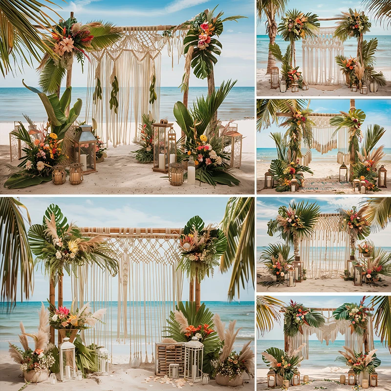 

LS Photography Background Summer Beach Tassel Palm Tree Floral Baby Shower Adult Kids Portrait Decor Backdrop Photo Studio