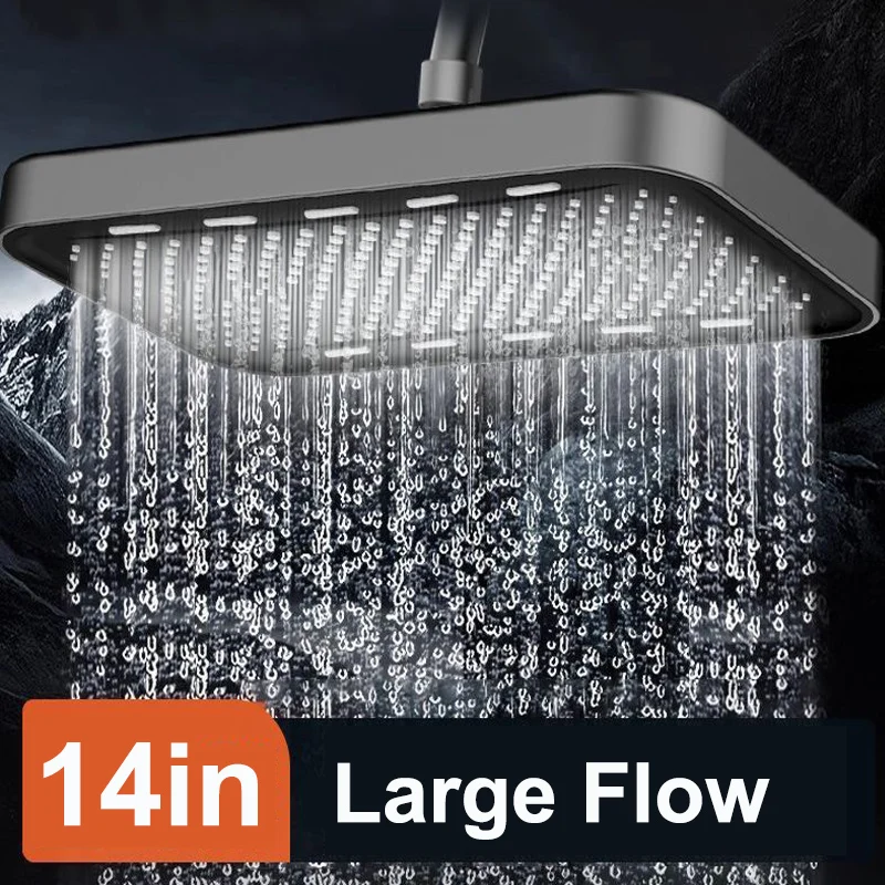 14 Inch Rainfall Shower Head Large Flow Big Panel Supercharge High Pressure Top Sprayer Ceiling Mounted Bathroom Showerhead 