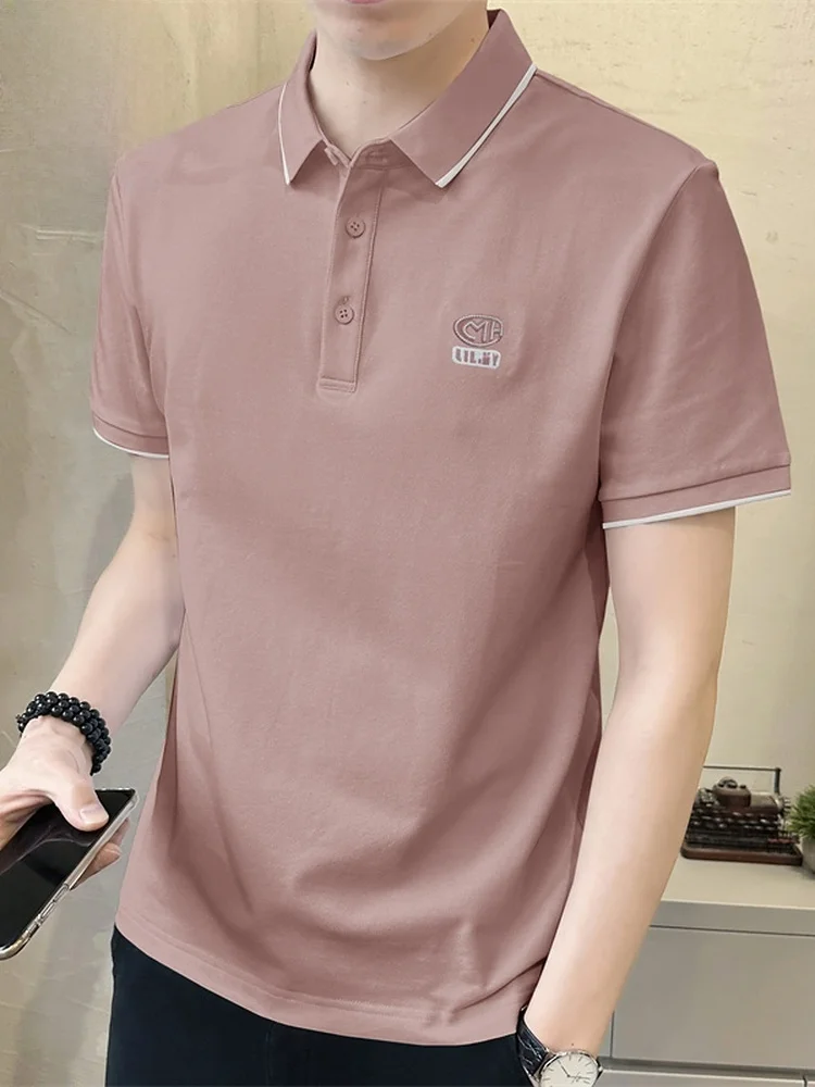 

Мужская футболка с вышитым воротником, повседневная, универсальная, летняя, свободного кроя, молодежная, модная