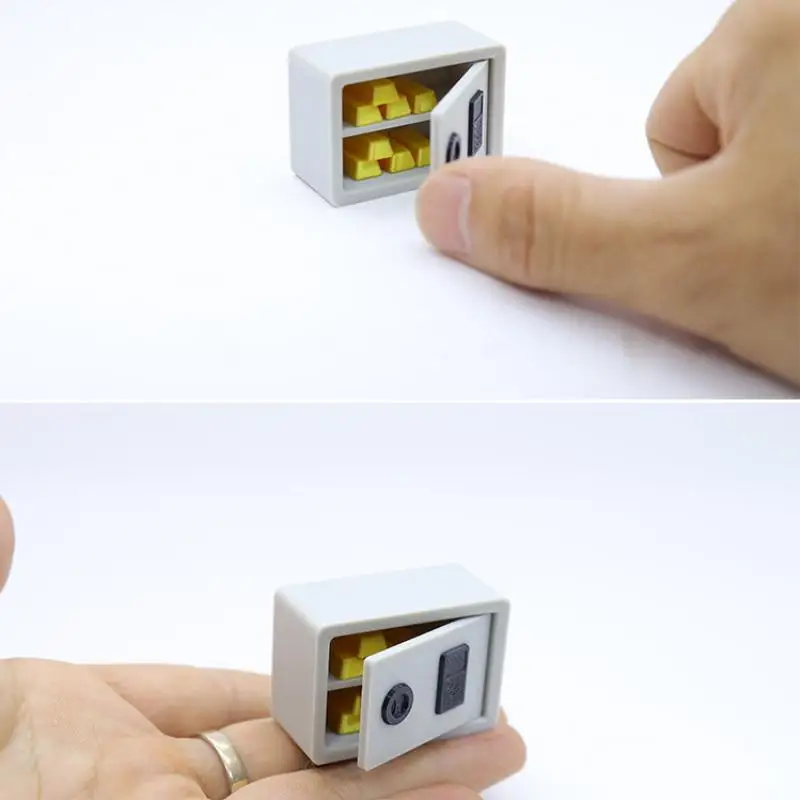 

1/12 Scale Dollhouse Gold Bar Safe Mini Model Set Simulation Miniature Password Safe Storage Cabinet for Home Scene Decoration
