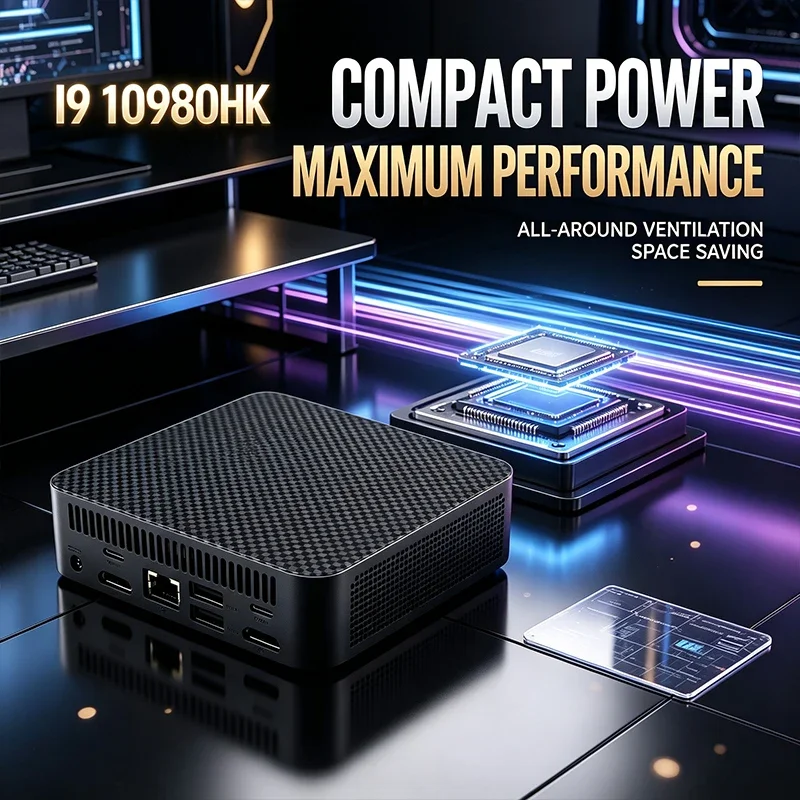 New I9 10980HK Mini PC Carbon‑Fiber Shell Efficient Cooling Space Saving Portable Desktop PC for Office Home Daily