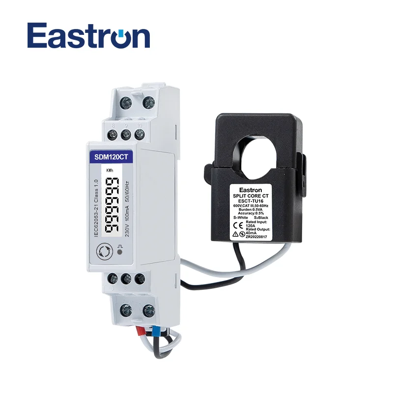 Imagem -03 - Eastron Din Rail Wattmetersolar pv Medidor de Consumo Elétrico Fase Rs485 Modbus Sdm120ct40ma Ta16 100a 40ma