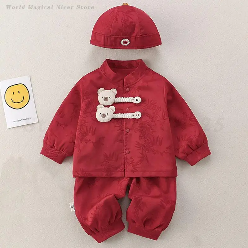 

Kids Boys Girl Tang Suit Traditional Chinese Costume Hanfu Set Classic Red 2PCS Shirt&Pants Child Oriental New Year Clothing