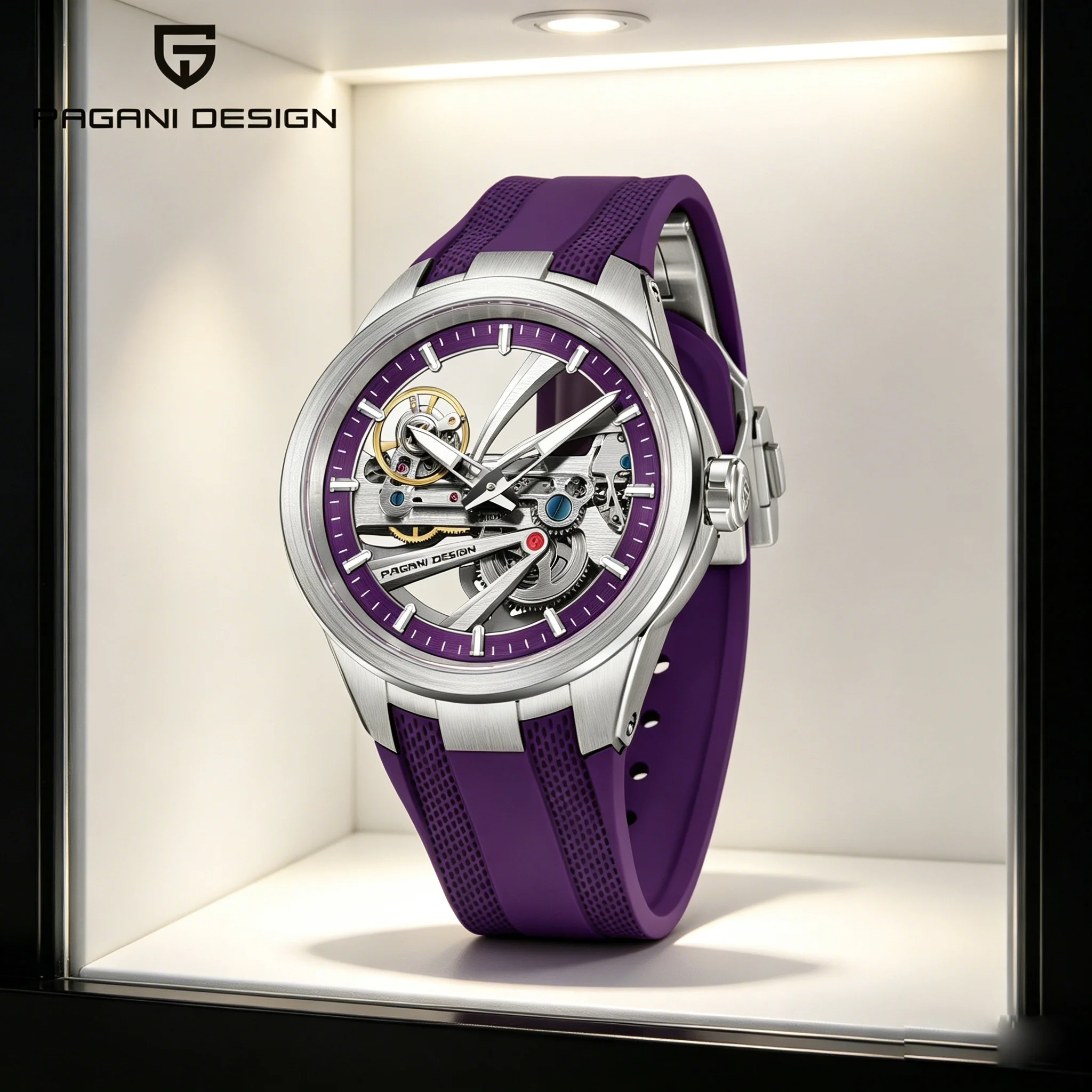 PAGANI DESIGN PDYS030 original Mechanical Watch Purple Open-Work Movement for Watch Enthusiasts men watches reloj hombre