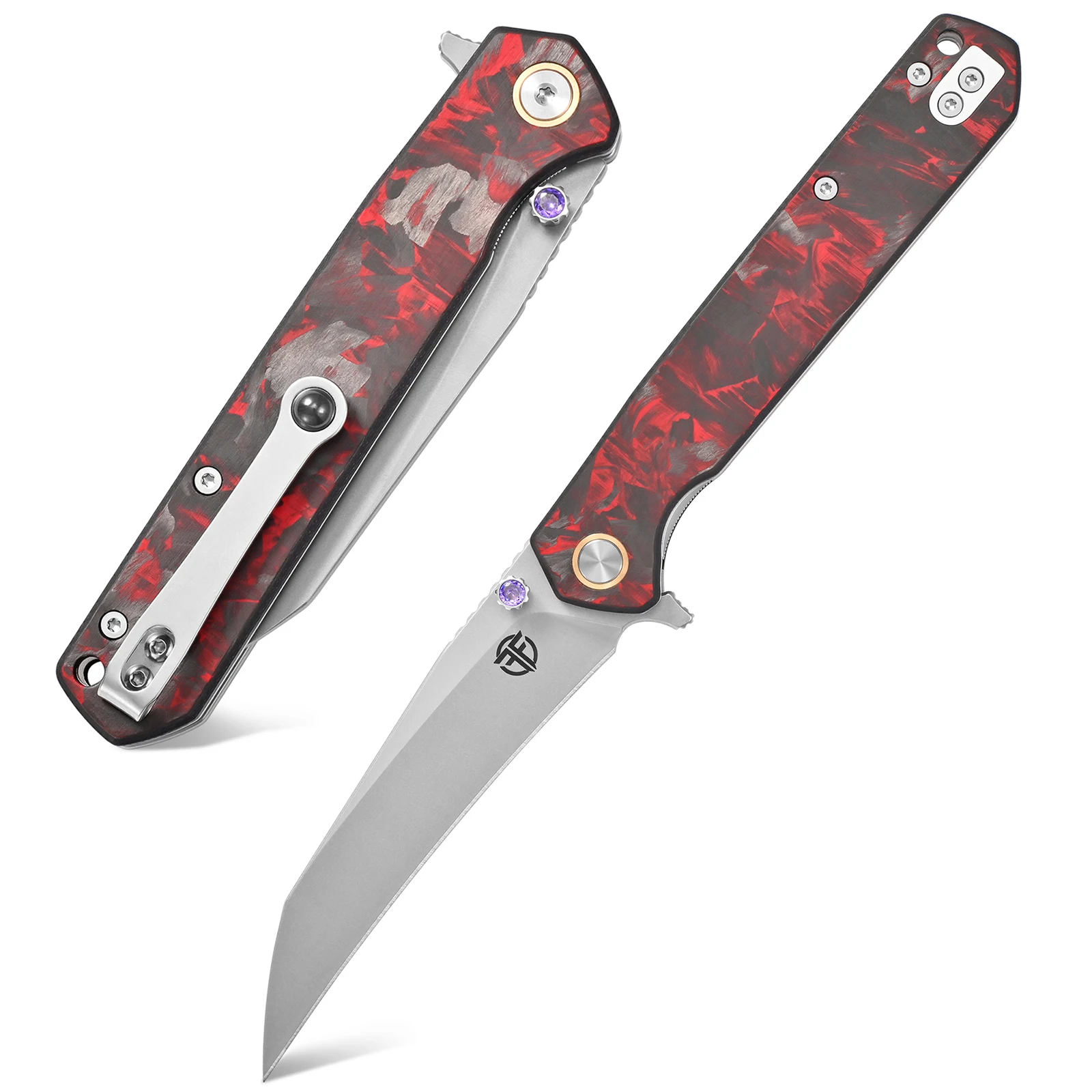 FF30 Pocket Knife Carbon Fiber Handle 14C28N Steel Blade Folding Knife EDC Tool with Clip for Outdoor Camping Working