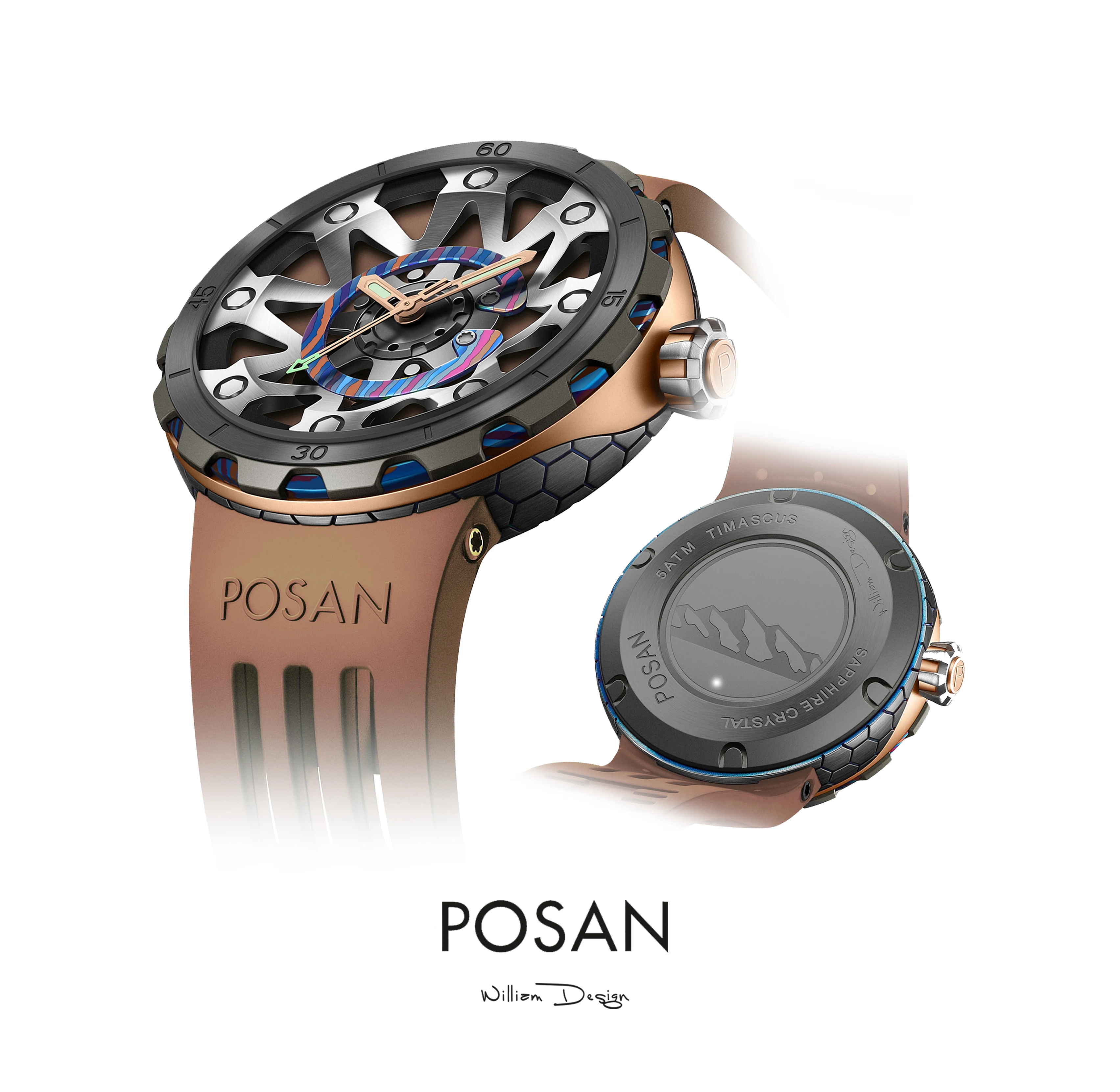 POSAN classic mechanical men's new mechanical watch business men's watch 30m waterproof folding buckle rubber strap view 3