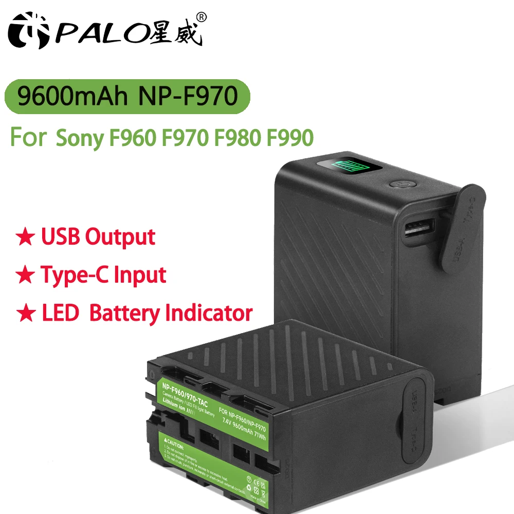 NP-F960 F970 9600mAh 30W PD Type-C F980 Battery for Sony CCD-TR87 CCD-TR818 CCCD-TRV101 CCCD-TRV119 Camera Battery with USB Port