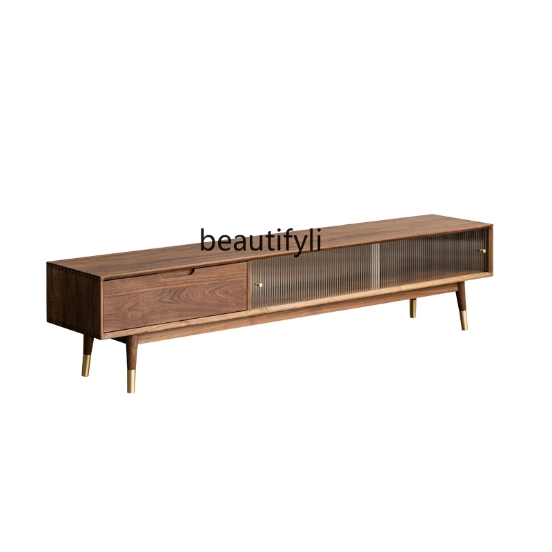 

Nordic black walnut solid wood TV cabinet modern light luxury simple style coffee table combination hall cabinet