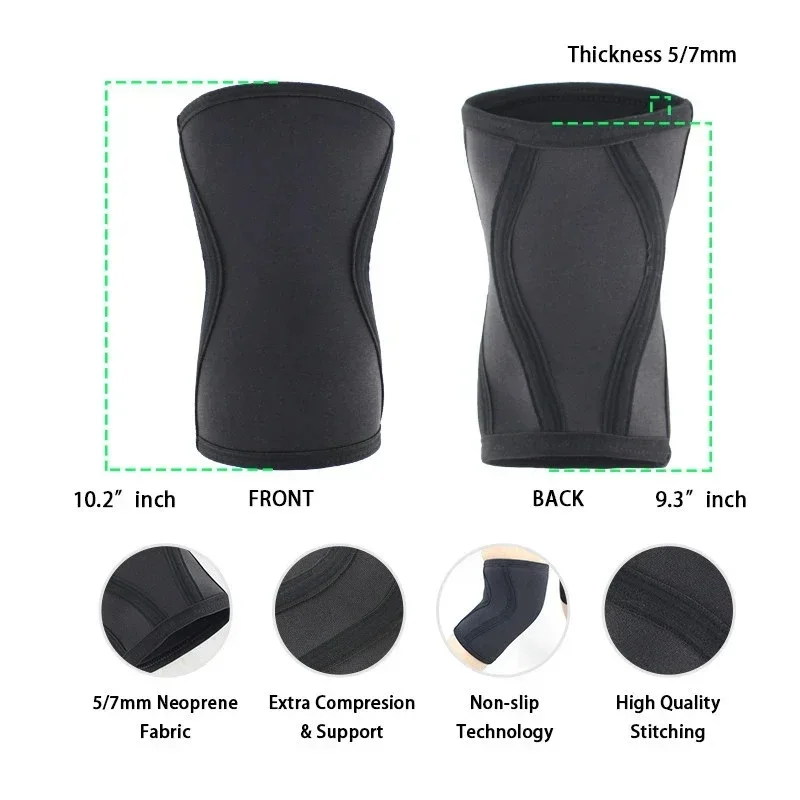 1 Pair Knee Pads Braces Support Men Women Gym Sports Compression Neoprene Knee Protector For CrossFit Powerlifting 7mm Sleeve