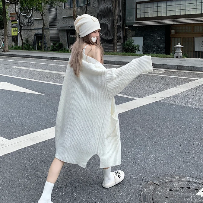 

Свитера Джемперы Кардиганы Женский кардиган Женский длинный кашемировый смешанный покрытый темный стандартный крой Осенние люверсы Классический простой праздник