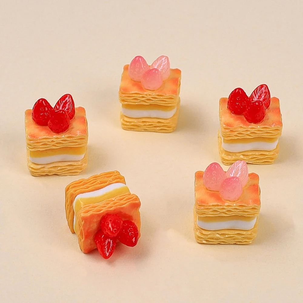 10PCS Shiny 21x18mm Strawberry Cake Miniature Flat Back Resin Cabochons For Hairpin Scrapbooking DIY Home Decor Craft Accessorie