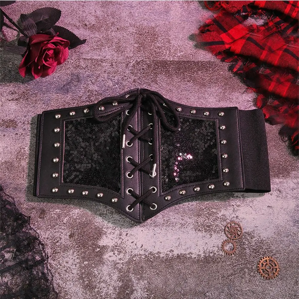 Fascia da smoking in pizzo regolabile alla moda Cintura a corsetto in pelle tinta unita Cintura a fiori Corsetto a vita larga per ragazze