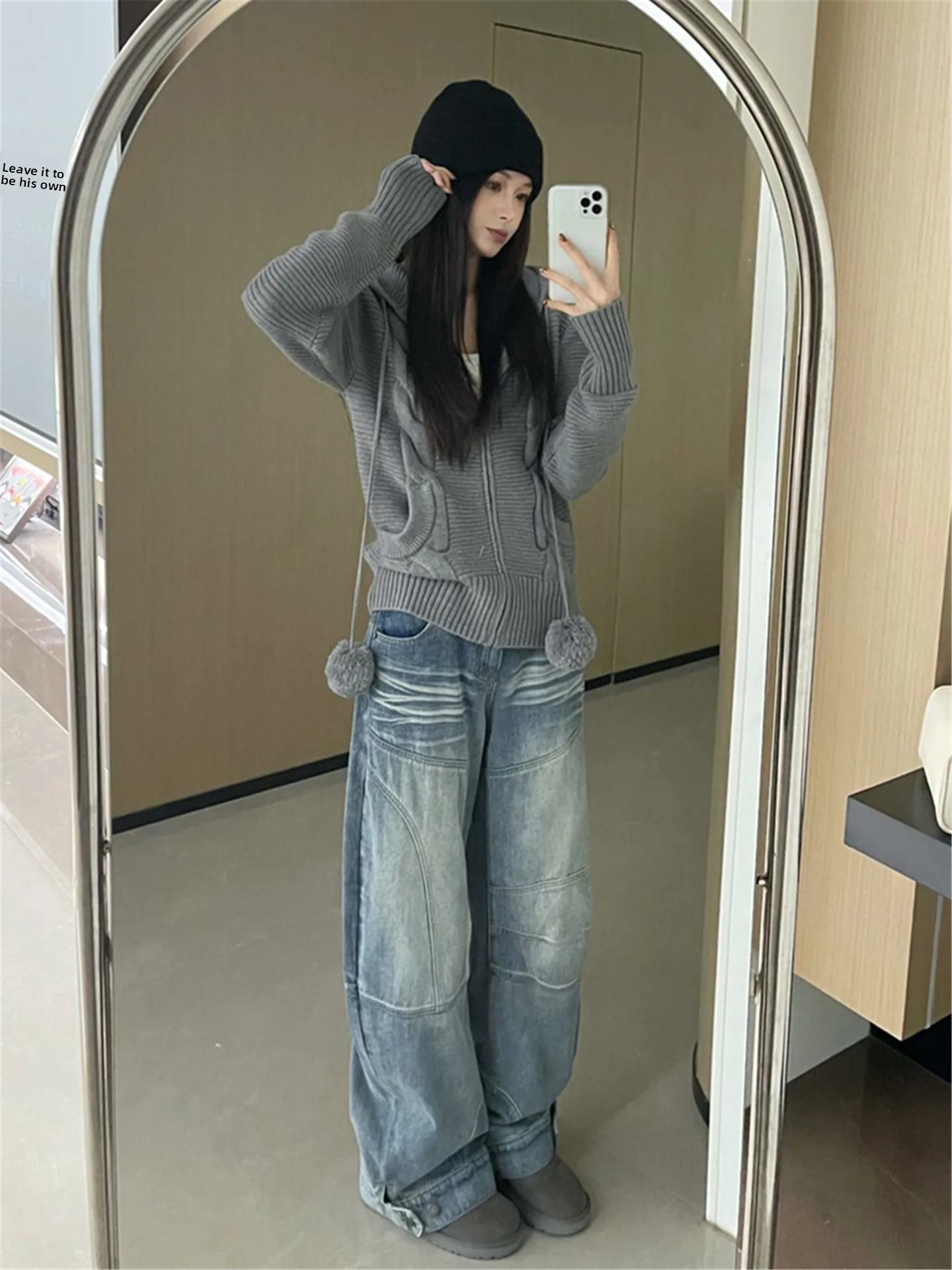 

American High Street Retro Blue Wide Leg Jeans Women's Loose Slim Splicing Extended Knife Pants Spring Casual Cotton