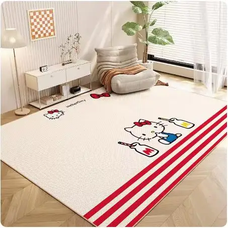 

2024 Summer Cartoon Carpet Living Room Cute Cat Rectangular Sofa Ice Silk Mat Tatami Non-Slip Mat