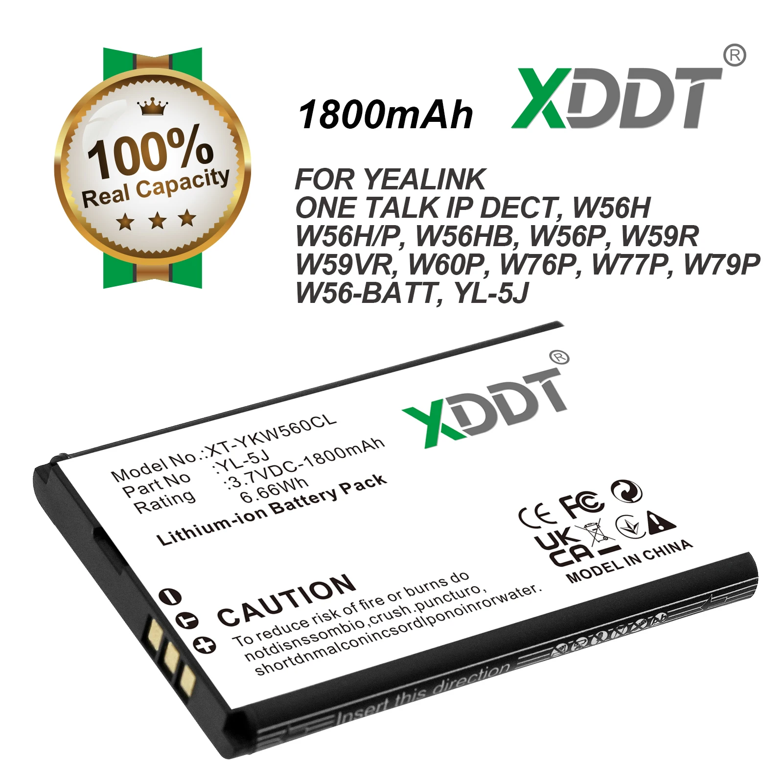 1800mAh W56-BATT, YL-5J Battery for Yealink One Talk IP DECT, W56H, W56h/p, W56HB, W56P, W59R，W59VR, W60P, W76p, W77P, W79P