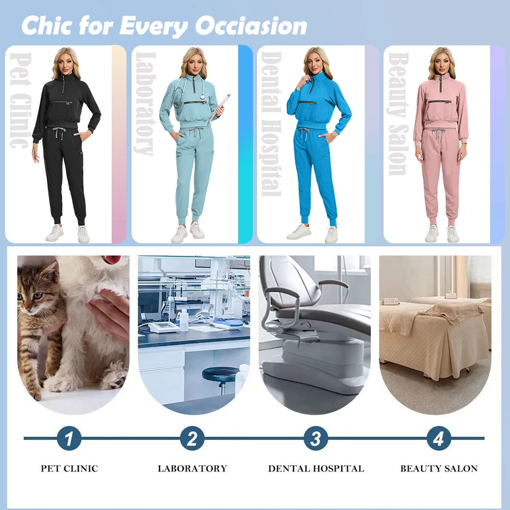 Werkkleding met lange mouwen Beauty Spa-uniformen Dames Ziekenhuis Verplegingskleding Veelkleurige stretchstof Kliniek Verpleegstersaccessoires