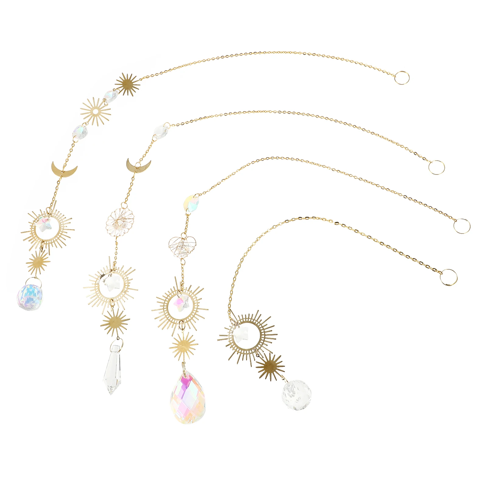 

4Pcs Pendant Crystals Hanging Suncatcher Home Decoration Golden Alloy Suncatcher
