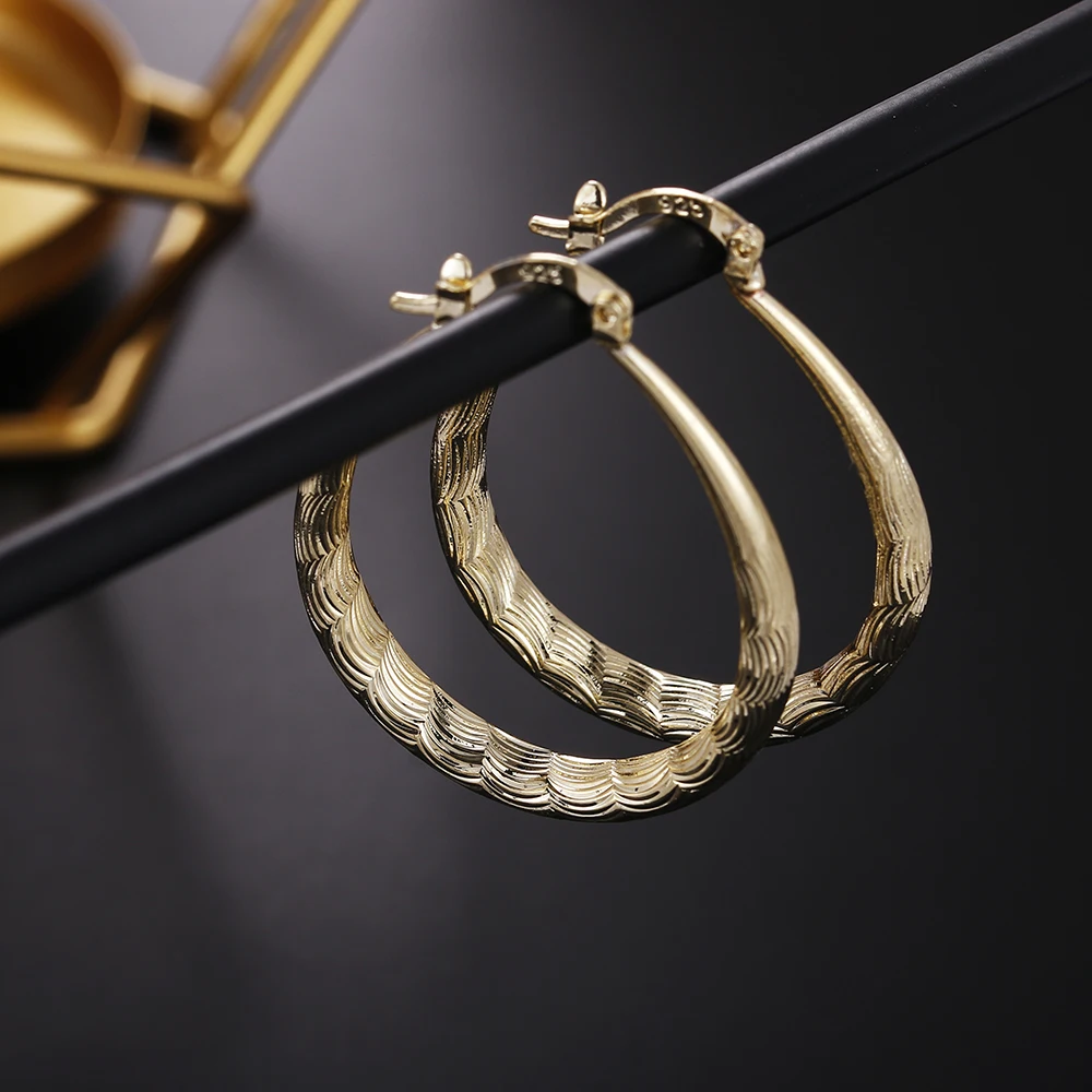 K Gold 18K Plating 925 Silver Noble Jewelry Wedding Party Accessories Fish Pattern Hollow Earrings Pattern Women's Earrings