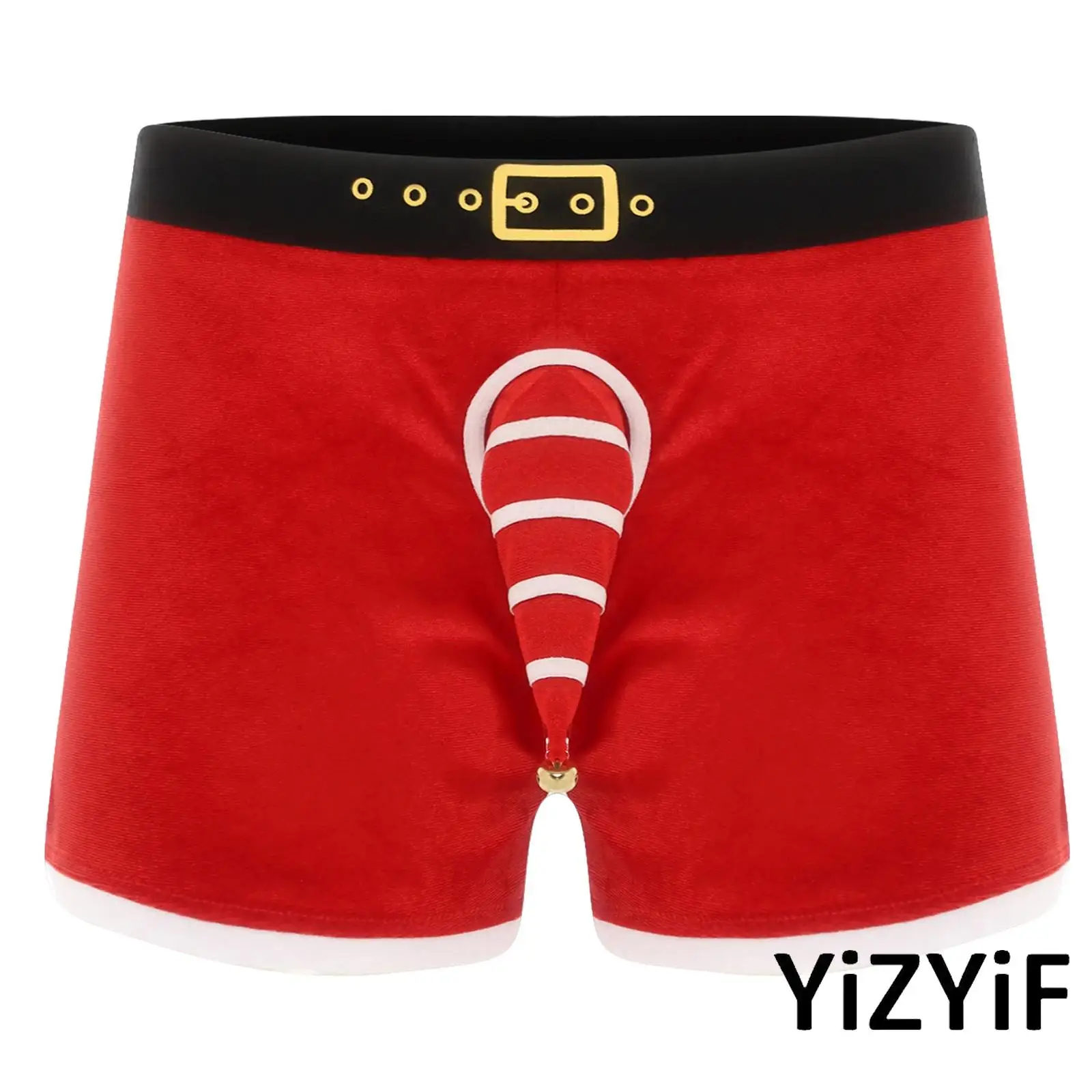 

Adults Mens Christmas Santa Boxer Shorts Underwear Striped Sheath with Bell Decor Waistband Xmas Style Briefs Lingerie
