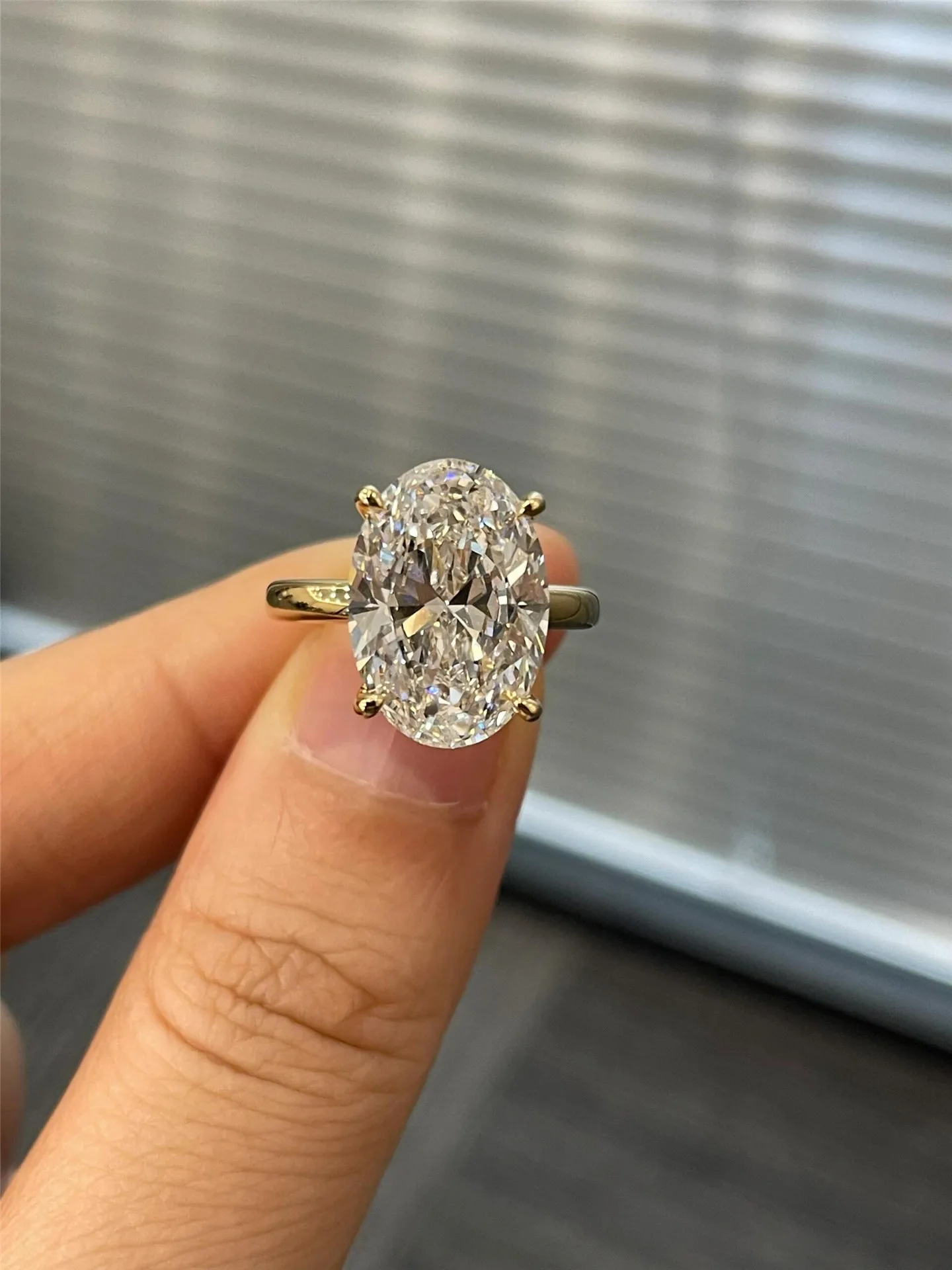 6CT Ellipse Lab-Grown Diamond Simple Four-Prong Wedding Ring, 4CT CVD 14K Gold Engagement Ring, Fine Jewelry Platinum Custom-Mad