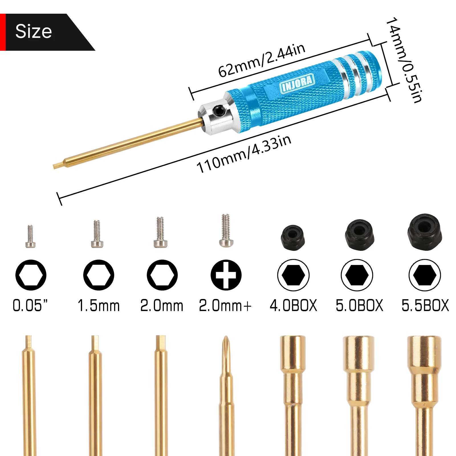 INJORA 7PCS Short Handle HSS Hexagonal Screwdriver Nut Driver Tool Kit For 1/18 1/24 RC Mini Crawler Car TRX4M SCX24 FCX24