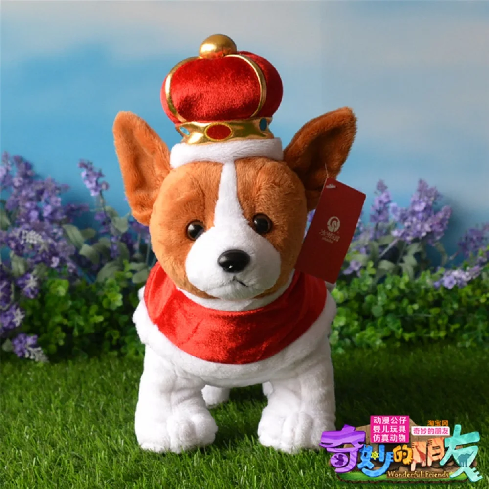 

lovely crown Welsh Corgi dog toy high quality brown standing dog doll about 32cm 0588