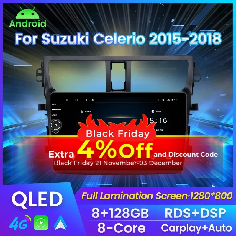 QLED Screen Car Radio For Suzuki Celerio 2015-2018 Multimedia Player Navigation GPS For Carplay Android auto RDS DSP BT No 2din