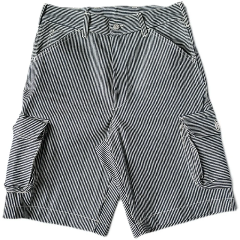 Bronson Hickory Cargo Shorts Vintage Rugged Style Men Striped Denim Casual Pants