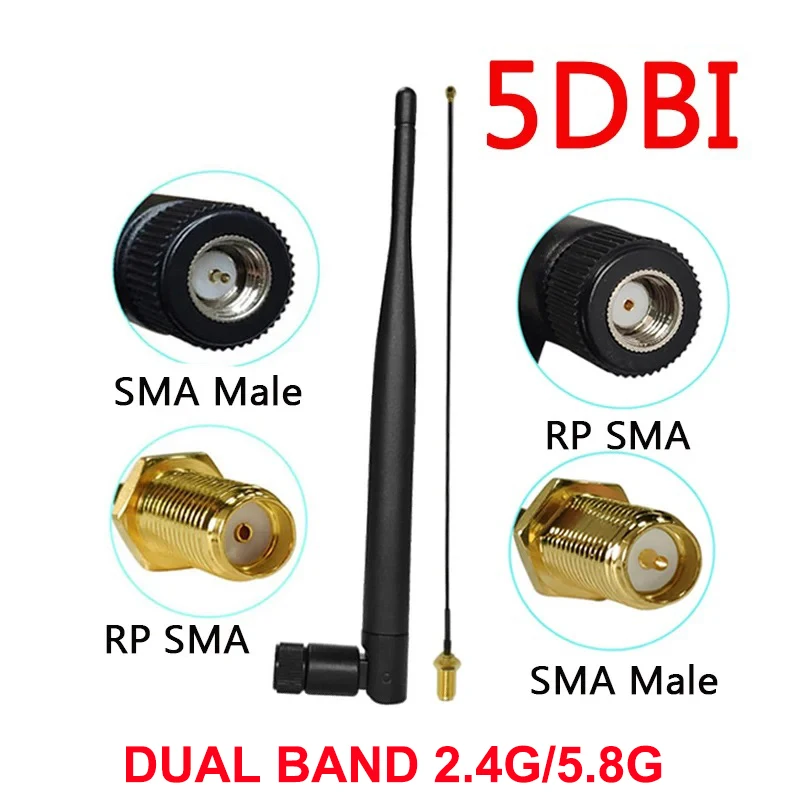 

EOTH 2.4g 5.8G antenna dual band 5dbi sma female wlan wifi antene IPX ipex 1 SMA male pigtail Extension Cable iot module antena