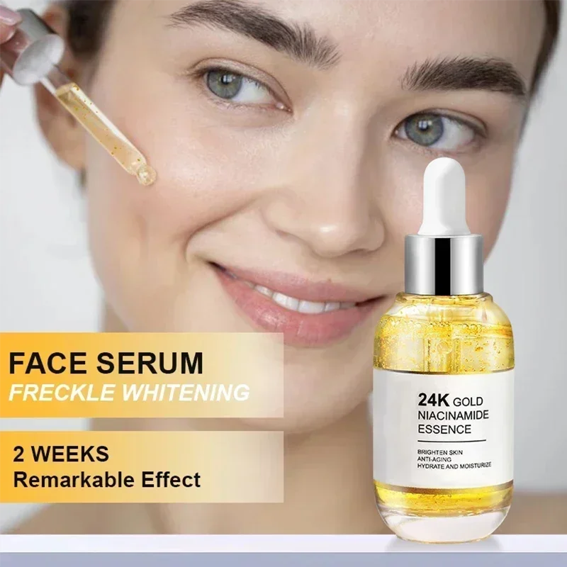 24 Karat Gold Gesichts serum Niacin amid Gesichts serum dunkle Flecken Entferner Hyaluron säure verblassen feine Linien feuchtigkeit spendende Bleaching Hautpflege