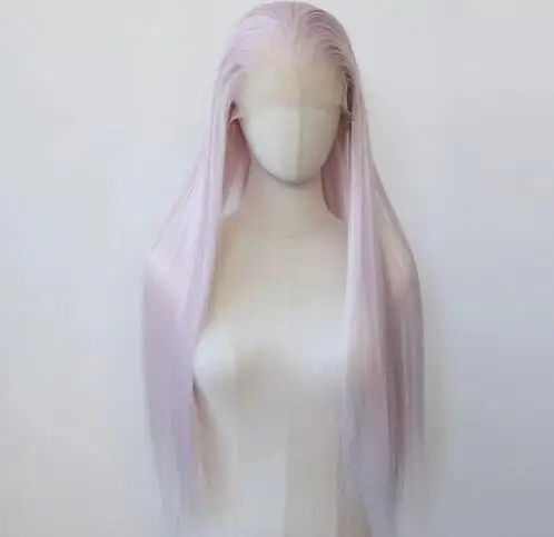 Ice Pink Synthetic Lace Front Wig Long Straight Light White Pink Synthetic Wig Pre Plucked Heat Resistant Hair Wig