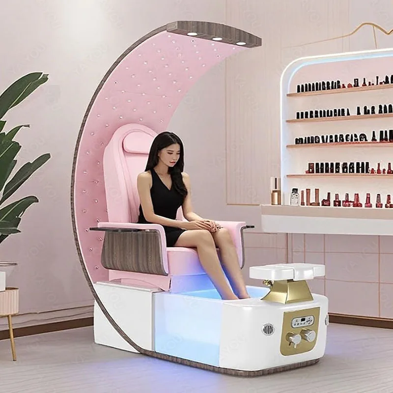 

Luxury Modern Professional Nail Salon Foot Spa Massage Black Pink Throne Electric Manicure Pedicure Chair With Plumbing