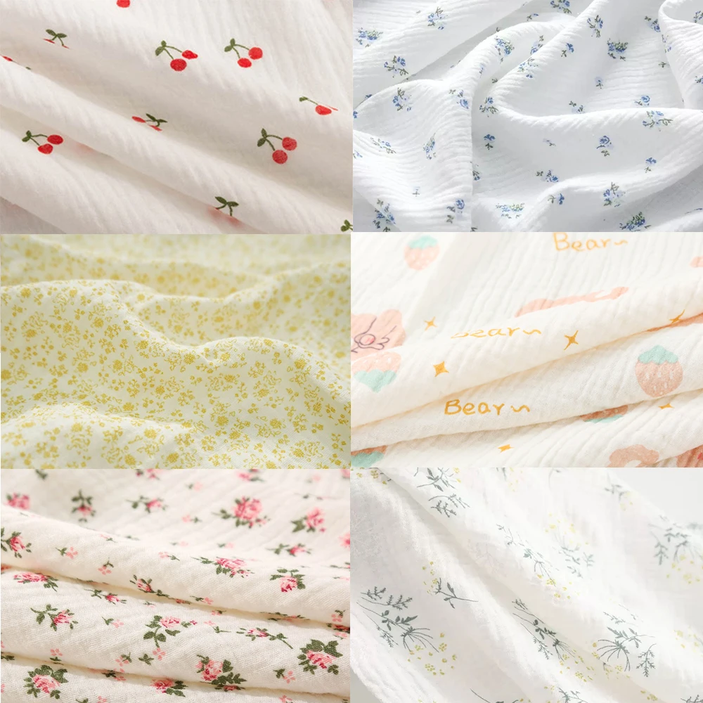 

130x50 см двухслойная креповая ткань из чистого хлопка с принтом медведя для шитья детской одежды женское платье DIY ремесло домашний текстиль