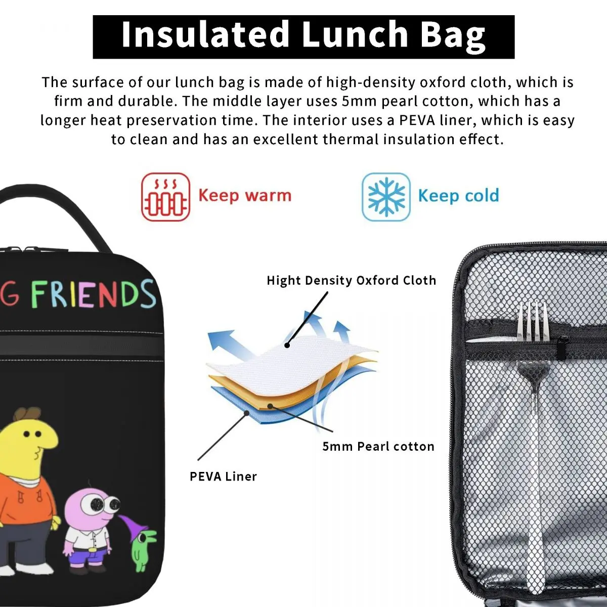 Smiling Friends All Smiling Friends Insulated Lunch Bags Thermal Bag Meal Container Leakproof Tote Lunch Box Food Storage Bags