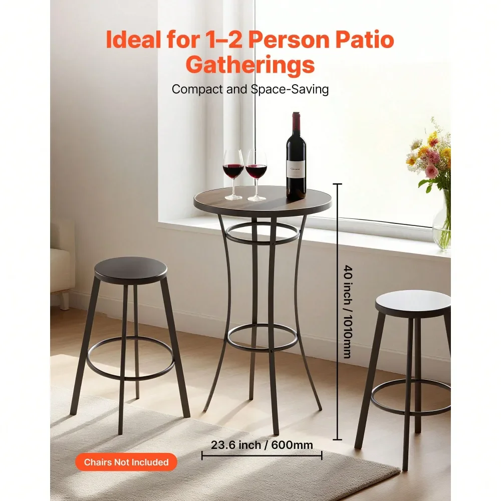 Round Bar Table, 23.7 In Counter Bar Height Bistro Table, Patio Dining Tables With EasyToClean Top Sturdy Metal Frame, Indoor H