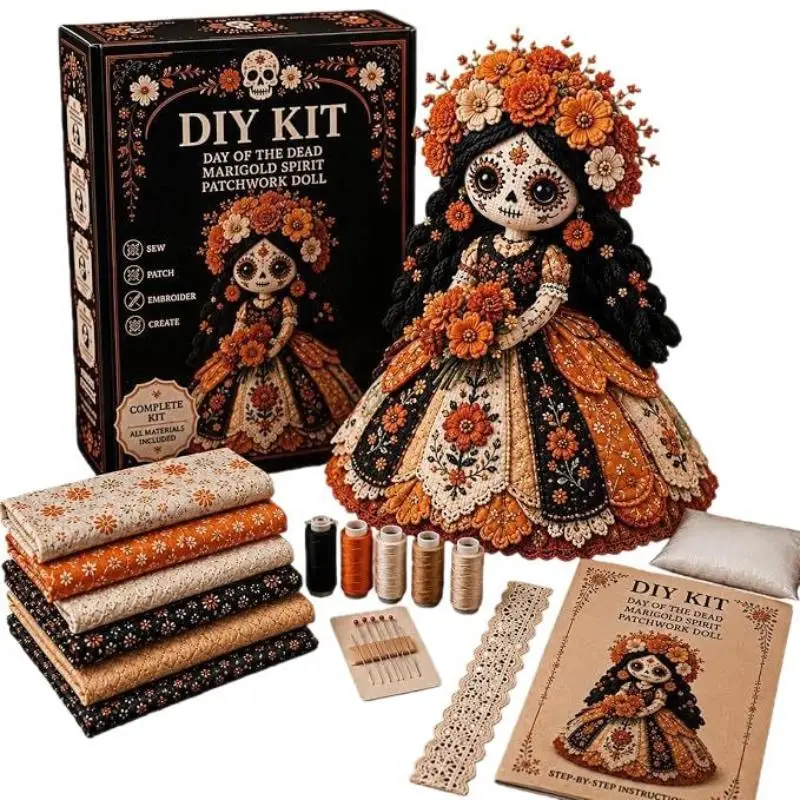 New Day Of The Dead Patchwork Doll DIY Kit Skull Face Handmade Sewing Craft Set, Patchwork DIY Collection Gift For Doll Lovers view 5