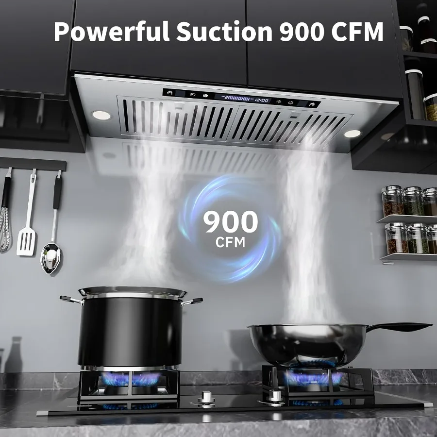 36inch Built-in Range Hood Kitchen Hood Insert with 900CFM 4 Speed Gesture Sensing Remote Control Touch Interface Delay Off Tim