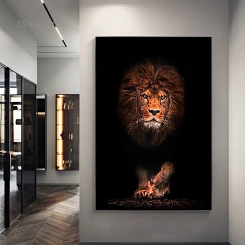 Modern Wild Animal Luxury Art Posters Lion,tiger HD Canvas Print Painting Black Backgound Wall Art Picture for Living Room Decor