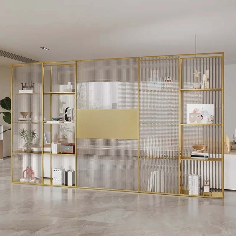 

Simple office partition shelf removable bookshelf light luxury decorative glass screen at the front desk