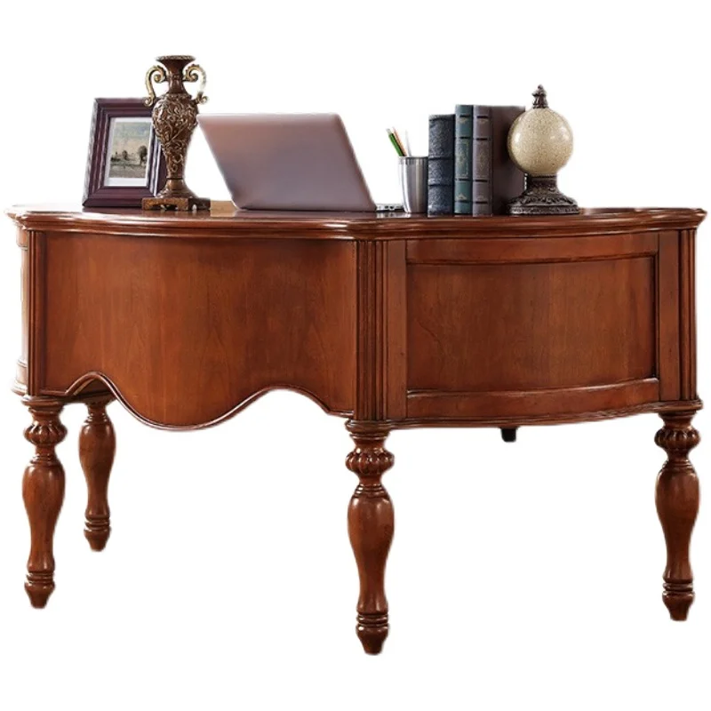 American solid wood desk semi-round simple boss table European home study desk writing desk curved computer table