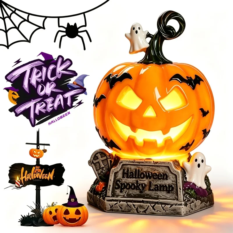 Halloween Pumpkin Nightlight USB Charging Cute Spooky Night Light Vintage Indoor Decor for Bedroom Home Office Desk Perfect Halloween Gift