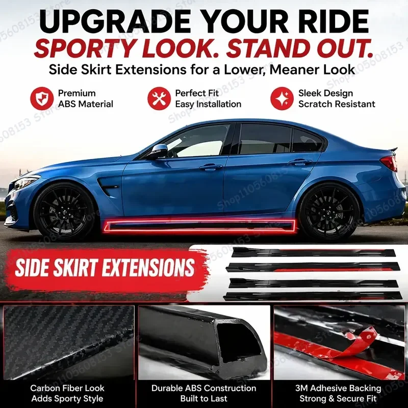 For BMW F30 F80 M3 F82 M4 2M Side Skirt Extension Lip Kit Bumper Add-on Racing Spoiler Aerodynamic Body Trim