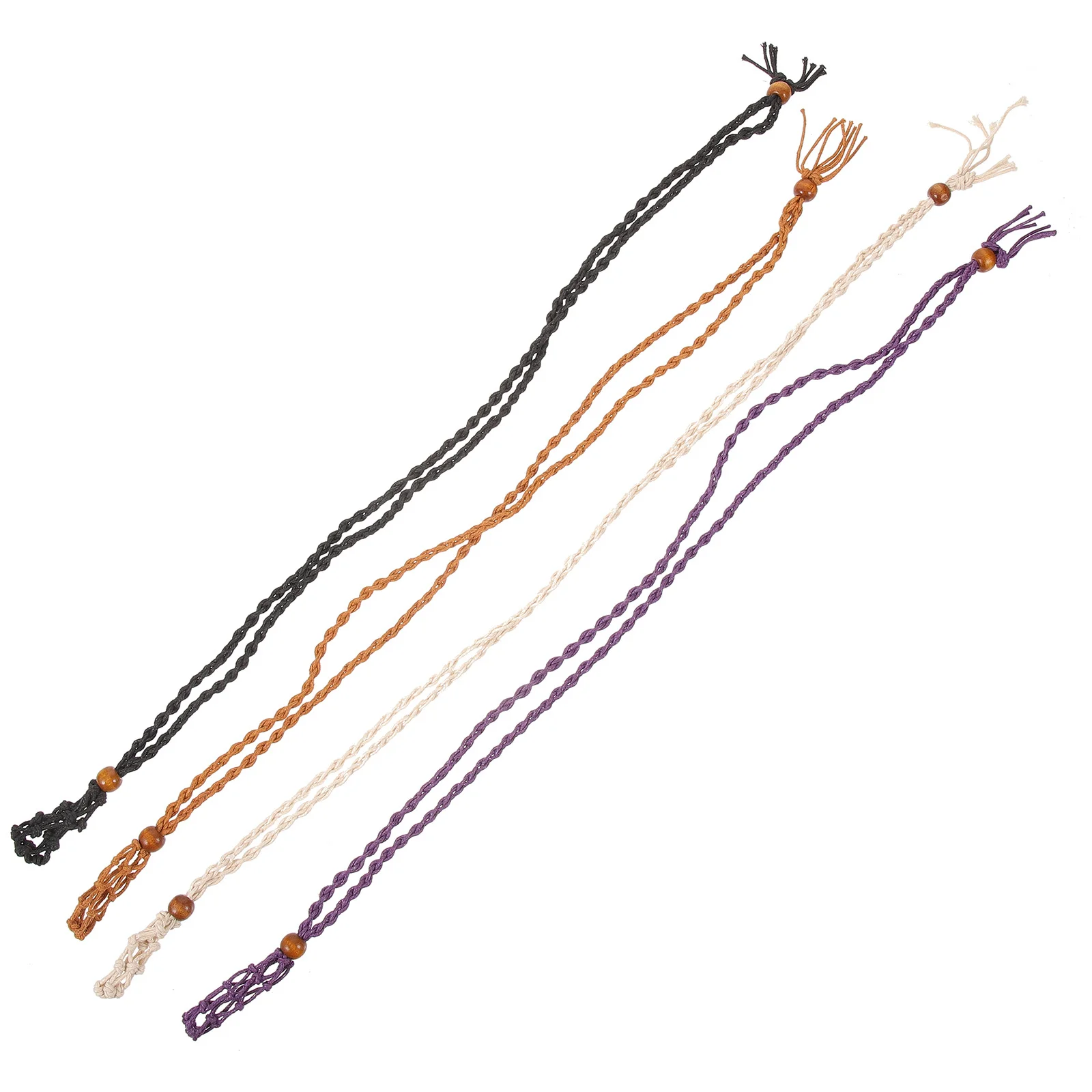 

4pcs Woven Necklace Pendant Holder Wooden Wax Rope Adjustable Stone Cage Diy Vintage Cord Empty Holder Retro Hanging Ornament