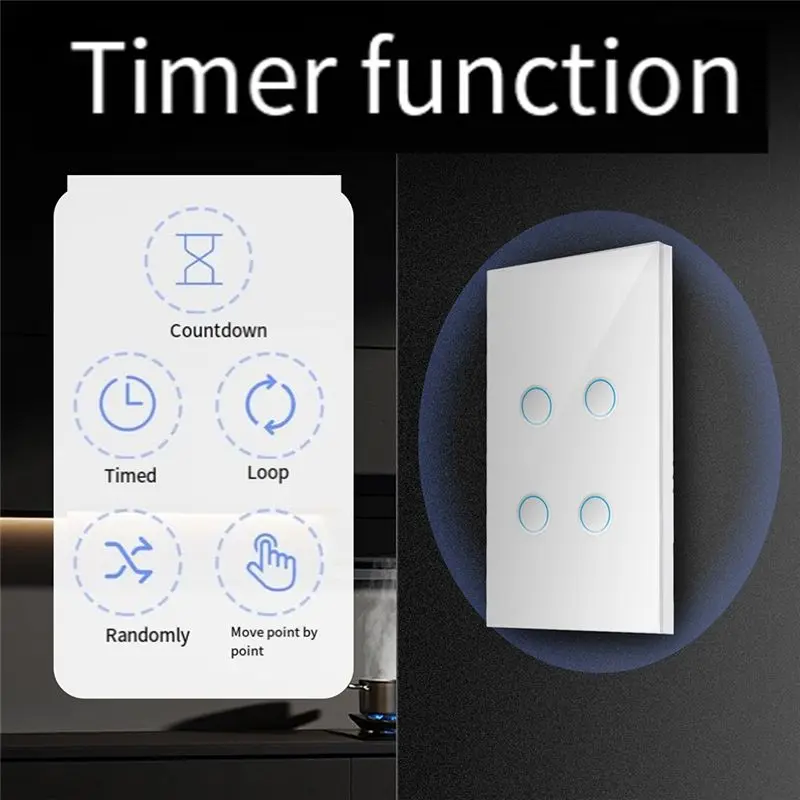 B86B Tuya for Matter WiFi Smart Light Switch 4 Gang US Standard Neutral Wire Concave Glass for Alexa for Google Home HomeKit